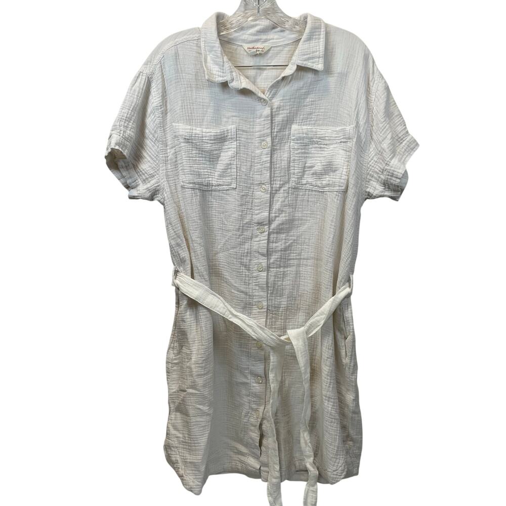 Weatherproof Vintage White Gauze Cotton Belted Shirt Dress Women's Large